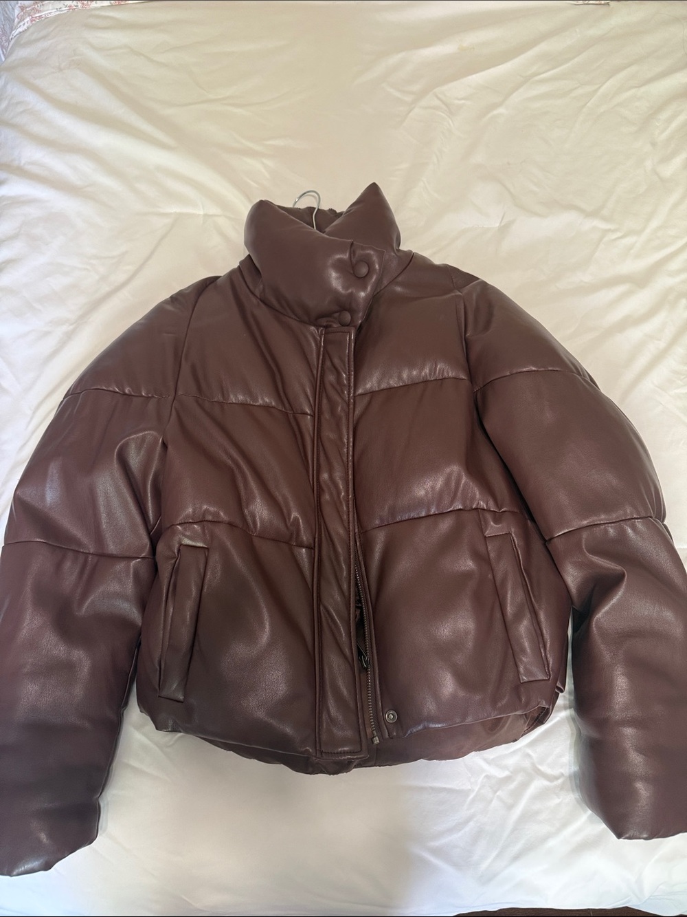 Apparis Brown Faux Leather Puffer Jacket